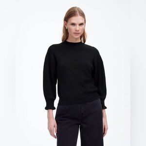 Madewell Merino Wool Ruffle Mockneck Sweater in True Black